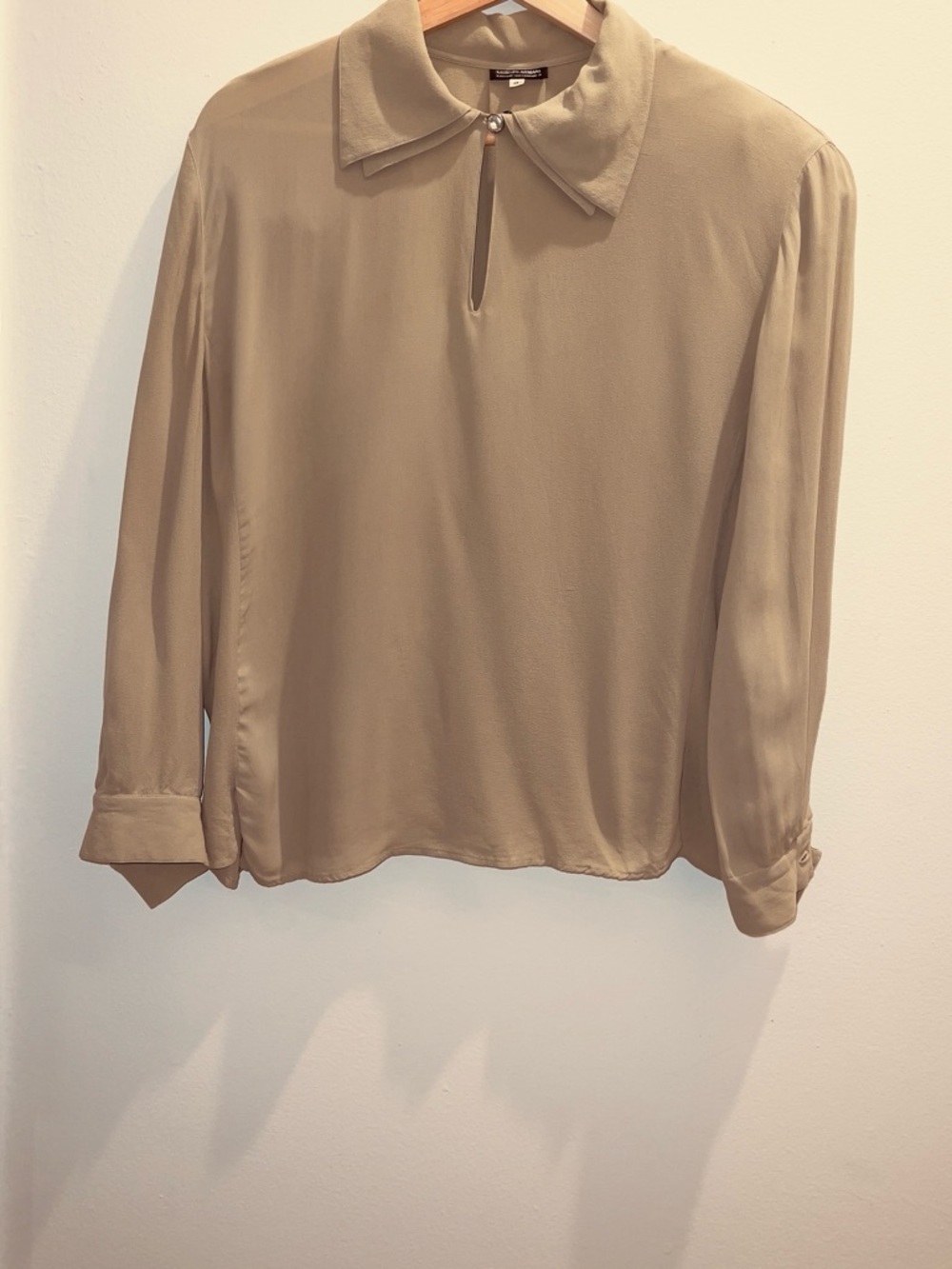 Giorgio Armani Sage Green Long-Sleeve Keyhole Blouse